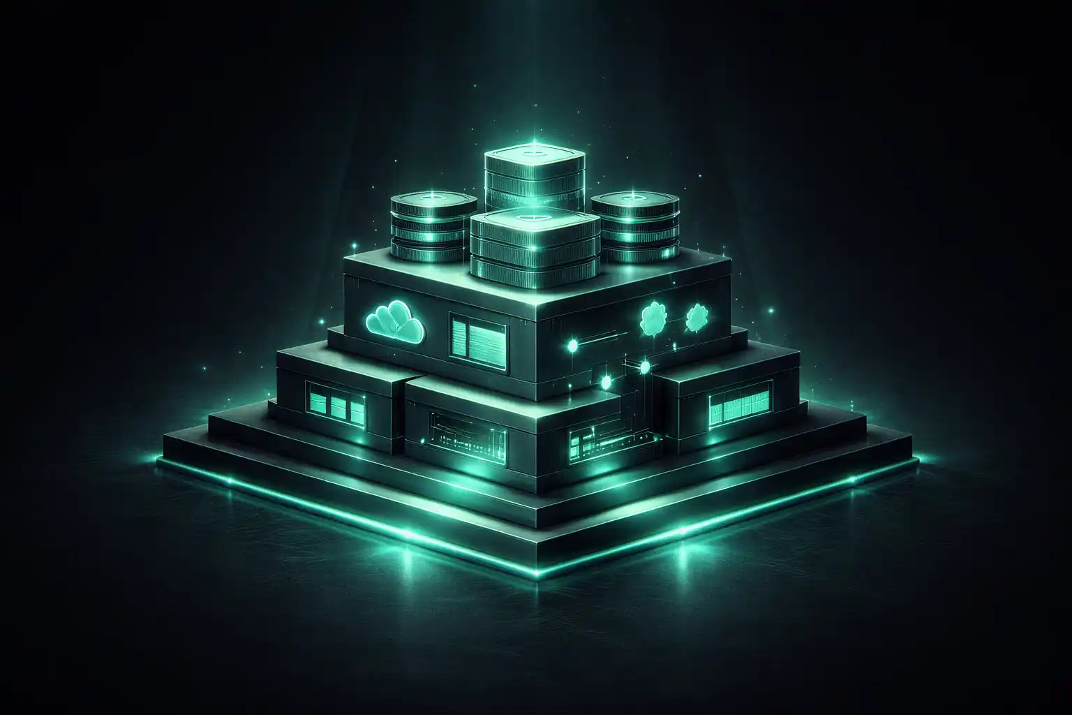 Futuristic server architecture with neon glow