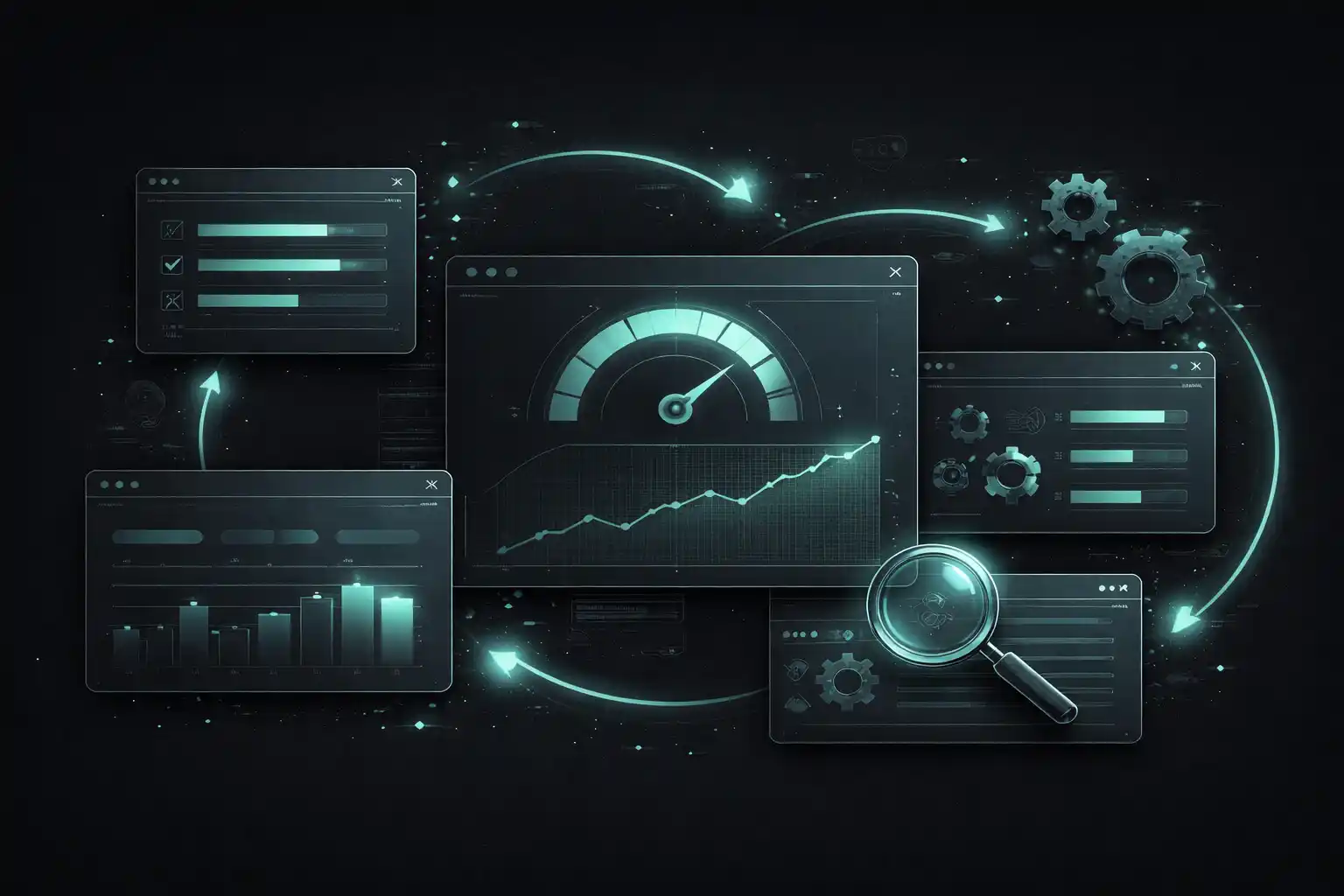 Futuristic optimization dashboard in neon green