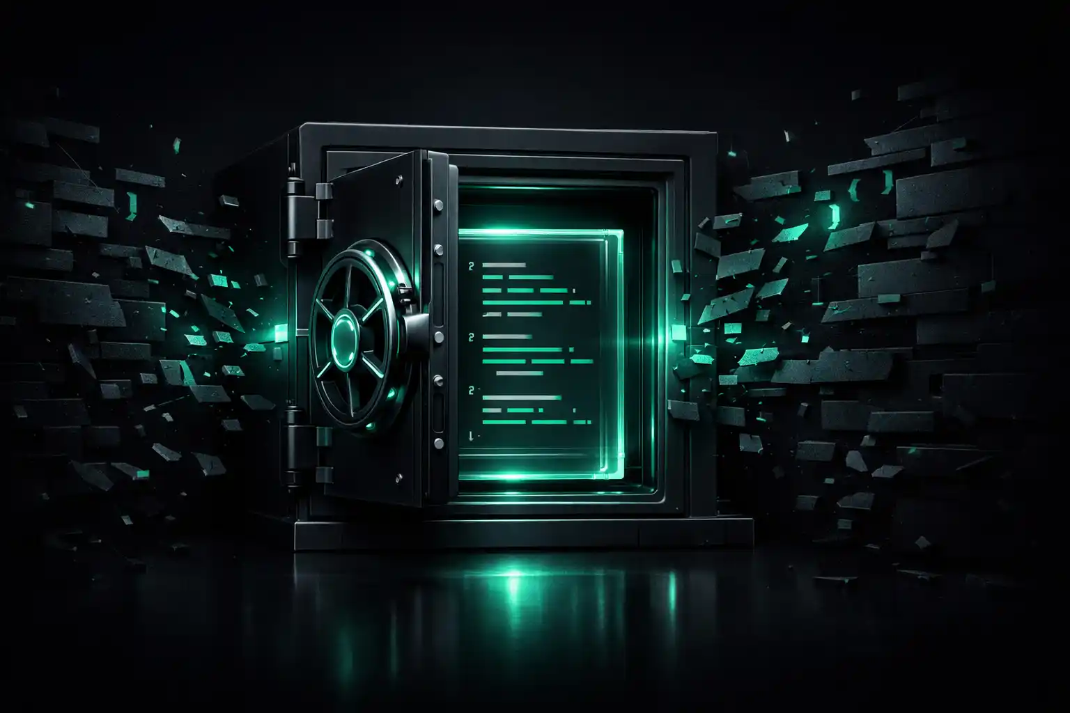 Futuristic vault protecting glowing code