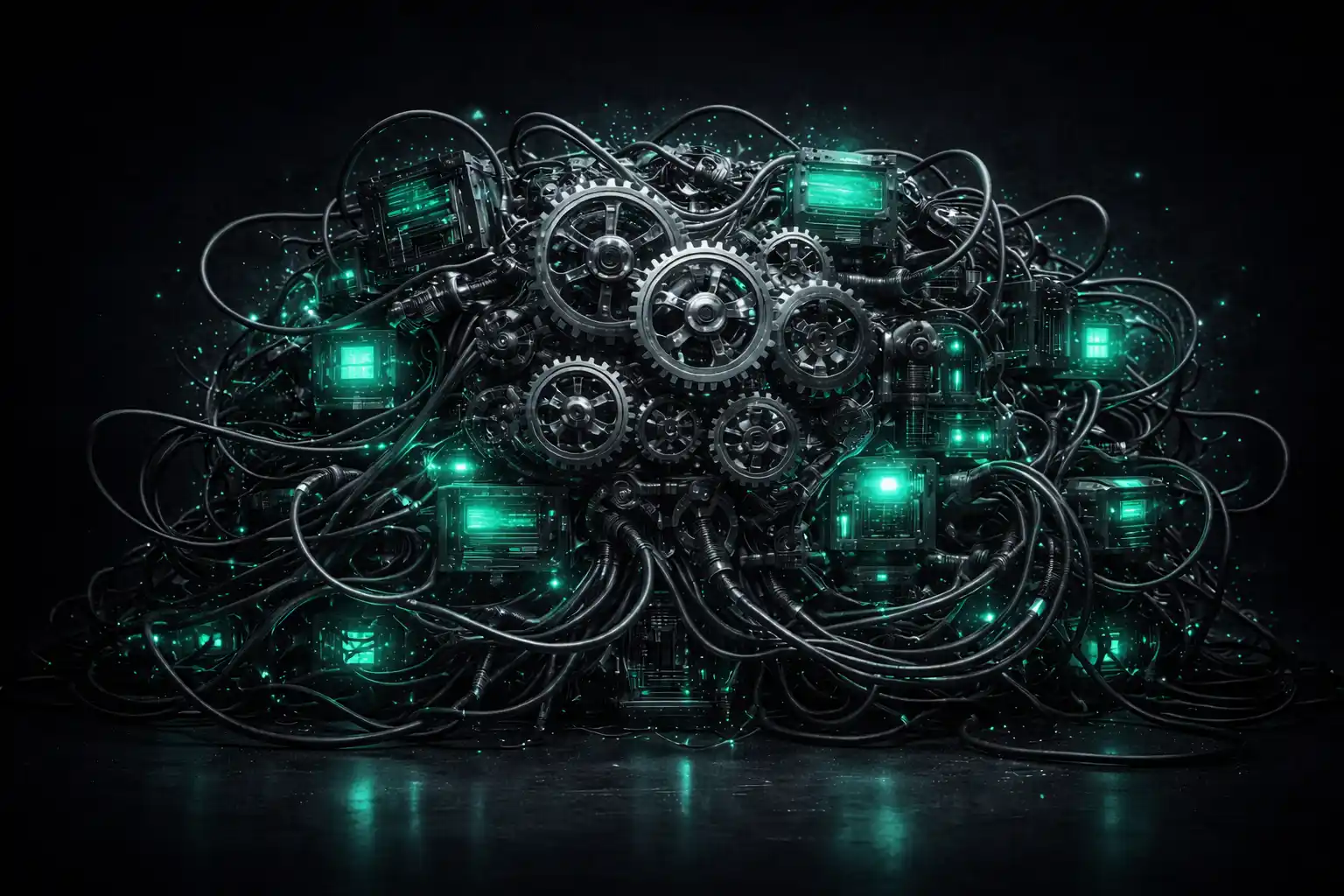 Neon gears in a cyberpunk machine
